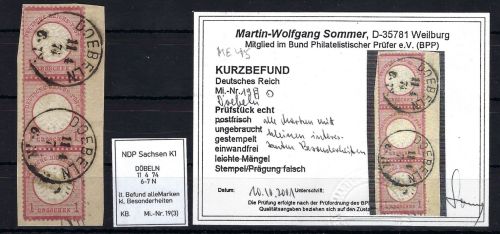 DR Mi 19 senk. 3er-Streifen auf ∆, alle Marken mit Besonderheiten