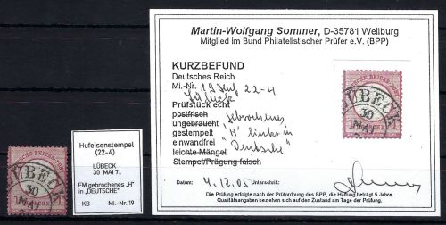 DR Mi 19 ° "gebrochenes H in Deutsche", KB Sommer BPP