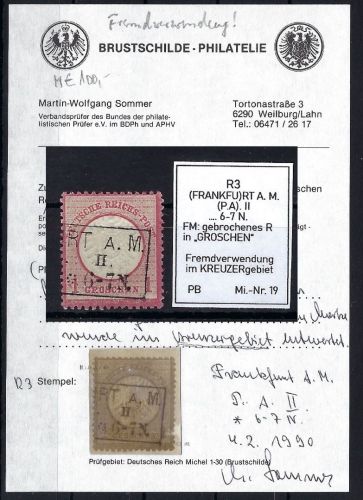 DR Mi 19 FREMDVERWENDUNG im Kreuzerzeit, Befund Sommer BPP