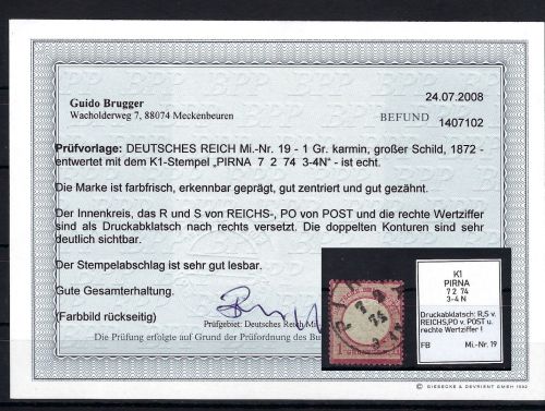 DR Mi 19 ° vorderseitig mit Druckabklatsch