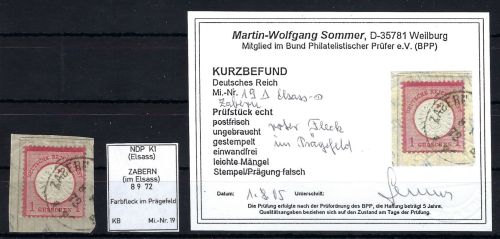 DR Mi 19 auf ∆, großer Farbfleck im Prägefeld, nicht verzeichnet