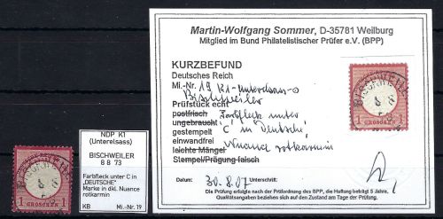 DR Mi 19 ° Farbfleck unter C in DEUTSCHES, KB Sommer BPP