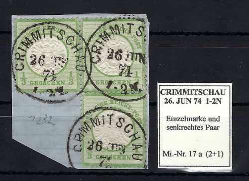 DR Mi 17a ° (3) Briefstück, ideal gest. Crimmtschau