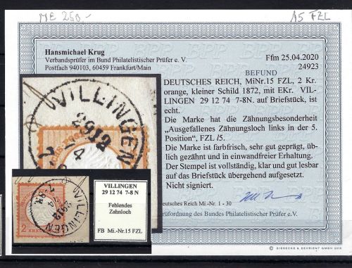 DR Mi 15 FLZ, Luxus Briefstück, Befund Krug BPP