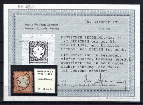 DR Mi 14 ° raue Zähnung, einwandfrei, Befund Somemr BPP