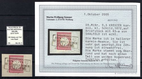 DR Mi 9 ° vom Oberrand, Luxus Briefstück, Befund Sommer BPP