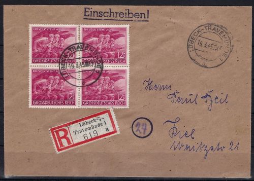 DR Mi 908 MeF portogerecht, R-Brief Lübeck n- Kiel