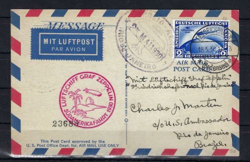 DR Mi 497 Zeppelinbrief Südamerikafahrt 1930, n. Rio de Janeiro