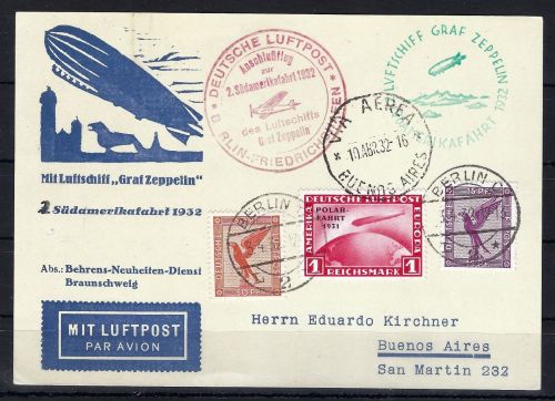 DR Mi 456 Zeppelinkarte 2. Südamerikafahrt Berlin-Buenos Aires