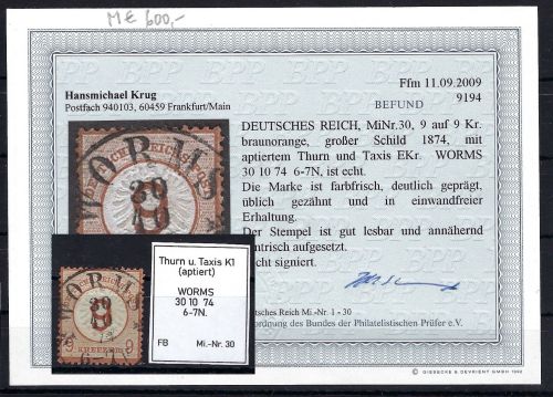 DR Mi 30° mit idealem TuT K1 Worms, Befund Kreug BPP, Luxus