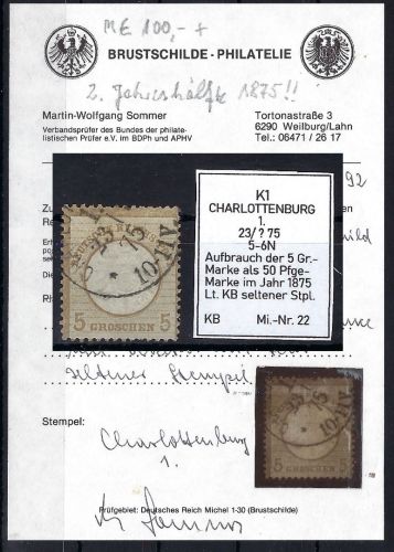 DR Mi 22 ° mit sehr seltenem Charlottenburg Stempel, Befund Sommer BPP