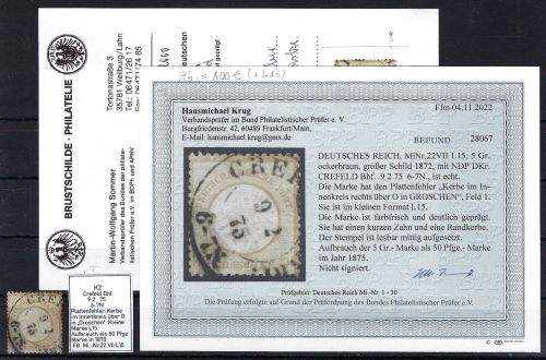 DR Mi 22 L 15 mit PF VII, Befund Krug BPP