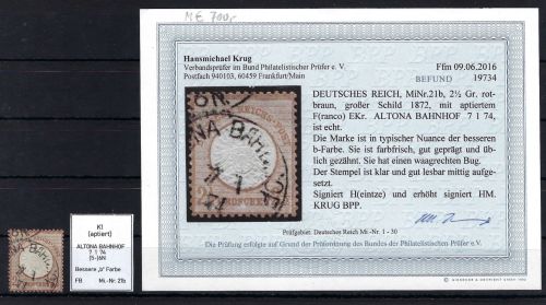DR Mi 21b ° mit K1 Altona-Bahnhof, Befund Krug BPP