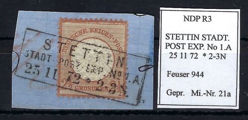 DR Mi 21a Briefstück mit klarem Ra3 Stettin, gepr. Sommer BPP