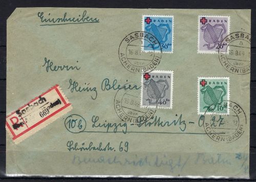 Fr. Zone Baden Mi 42-45 Satzbrief echt befördert