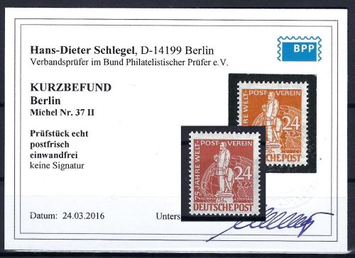 C) Berlin 37 II **, ME 160€, KB Schlegel BPP, Luxus Stück