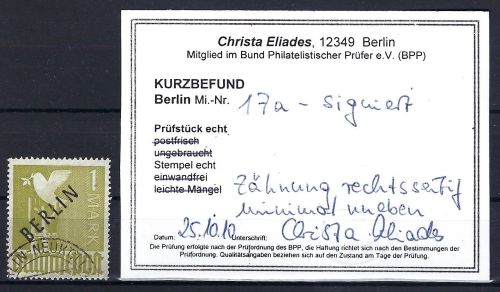 C) Berlin Mi 17a ° , ME 400€, KB Elias BPP
