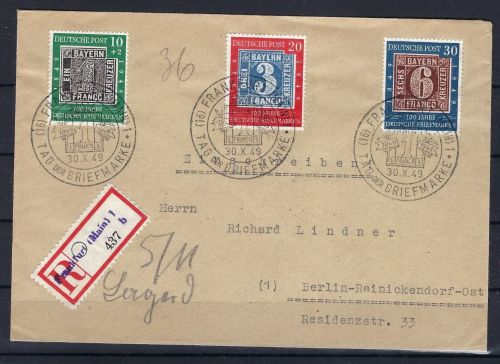 C) Bund Mi 113-15, mit Not-Einschreibezettel Frankfurt a. Main n. Berlin