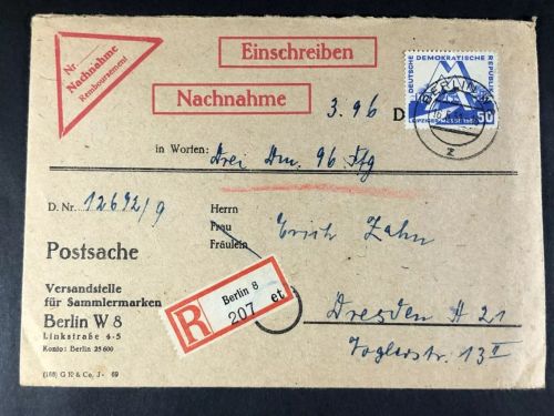 P) DDR Mi 273 (4), 283 (2) MiF Berlin-Dresden, Einschreiben-Nachnahme