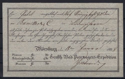 P) Altdeutschland, Baden, Postkutsche, Postwagen-Expedition 1838