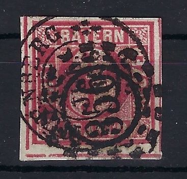 P) Bayern Mi 9a° dopp. Entwertung oMR 356+K1 Nürnberg, Luxus breitrand.