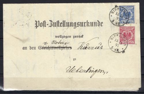 P) DR Mi 47b+48c MiF Post-Zustellungsurkunde, gepr. Zenker BPP, ME 250€