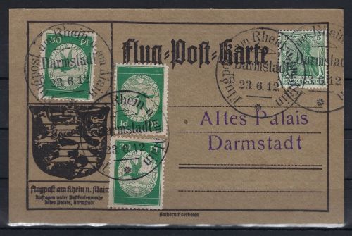 P) DR Flugpost Mi III auf Postkarte Rhein am Main, ME 400€