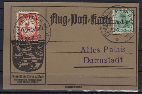 P) DR Flugpost Mi VI E.EL.P. auf Postkarte Rhein am Main, ME 1.800€