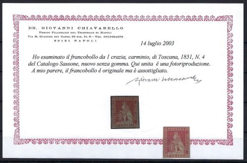 P) Altitalien Toskana Mi 12 (*), ME ca. 5.500€, Expertise Chiavarello