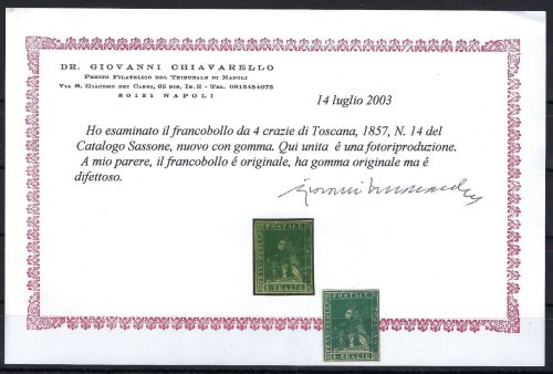 P) Altitalien Toskana Mi 14 * Gummi, Expertise Chiavarello, ME 5.500€