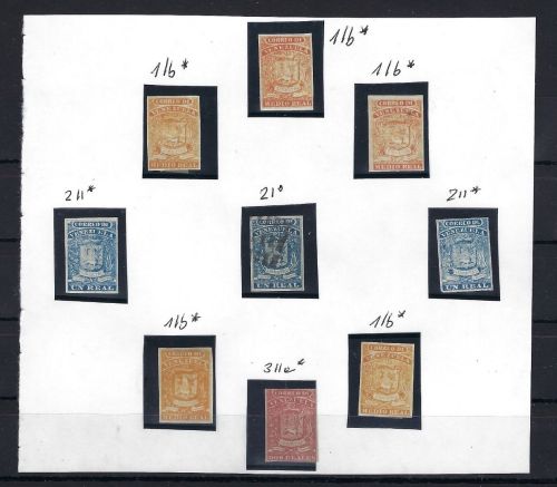 P) Venezuela Lot mit 9 Werten Mi 1-3 */° mit Typen