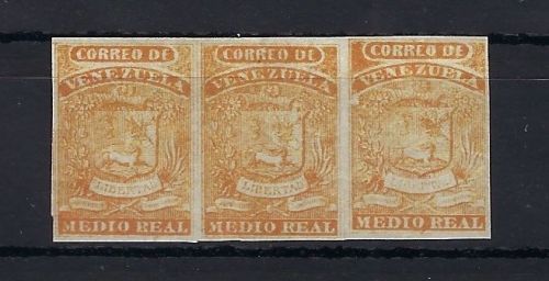 P) Venezuela Mi 1 I b * 3er-Streifen, mit Gummi, ME 225€
