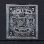 C) Bremen Mi 1x ° voll- breitrandiges Stück, sig. Richter, ME 350€