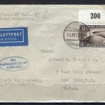DR DR Mi 424 Eckrand OR, Auslandsbrief Friedrichshafen n. New York
