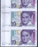 Bund 10 Mark Serie 1993, senk. 3er-Streifen bankfrisch