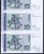 Bund 10 Mark Serie 1993, senk. 3er-Streifen bankfrisch