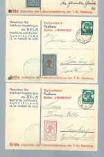 C) DR Dela-Ballonmarken Mi 21a-c je auf Ausstellungskarte, SELTEN !