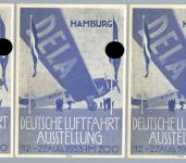 C) DR Dela-Ballonmarken Mi 21a-c je auf Ausstellungskarte, SELTEN !