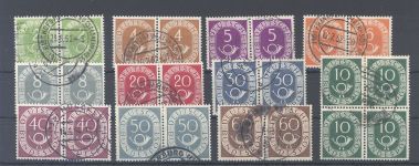 Bund, 11 verschiedene gestempelte Posthorn Paare als Posten, viel geprüft