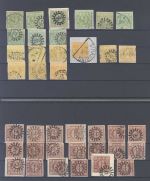 Bayern, gestempelter Posten ab Kreuzerausgaben auf 3 Steckkarten