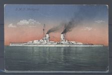 Dt. Schiffspost, gelaufene AK mit Motiv S.M.S. Markgraf