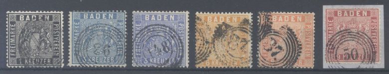 Baden Michel Nummer 9-12, Freimarken 1860 gestempelt
