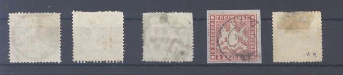 Württemberg Michel Nummer 16-20, dünnes Papier 1861 gestempelt