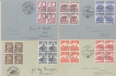 Dt. Reich, 5 Briefe mit Viererblock Frankatur WHW 1940 mit SST