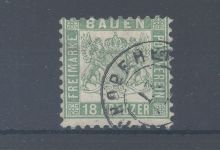 Baden Michel Nummer 21, 18 Kreuzer 1862 gestempelt, geprüft