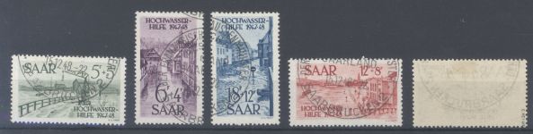Saarland Mi.Nr. 255-59, Hochwasserhilfe 1948 gestempelt, 259 gp. BPP