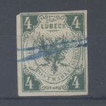 Lübeck Michel Nummer 5, 4 Schilling 1859-62 gestempelt, geprüft