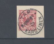 Dt. Kolonien Karolinen Michel Nr. 3 I, 10 Pfg. 1899-1900 Briefstück gp.