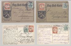 Dt. Reich, 4 x Flugpostkarten mit Michel Nummer I und II als Posten