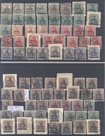 Saargebiet Sarre Ausgaben, gestempelter Posten auf 5 Steckkarten